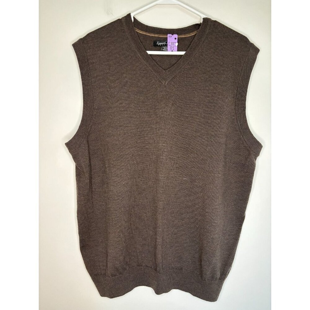 KENNETH ROBERTS PLATINUM 100% Wool Vest Mens L Brown Knit Dry Cleaned